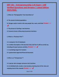 Entrepreneurship 1.01 Exam Questions and Answers