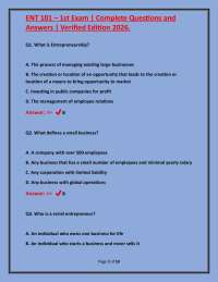 Entrepreneurship Exam Questions and Answers - ENT 101