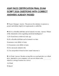 ASAP PACE CERTIFICATION FINAL EXAM SCRIPT 2026 QUESTIONS WITH CORRECT ANSWERS ALREADY PASS
