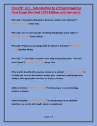 BYU ENT 101 Final Exam: Entrepreneurship - Verified Answers