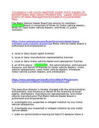 Colorado Car Sales Mastery Exam 2025: Questions and Answers