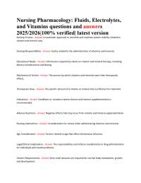 Nursing Pharmacology: Fluids, Electrolytes, and Vitamins Q&A