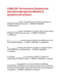 Insurance Company Operations and Management: Module 2 - Q&A