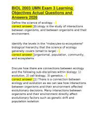 BIOL 2003 UMN Exam 3: Ecology Learning Objectives, Questions and Answers