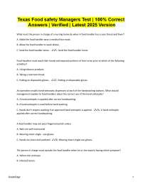 Texas Food Safety Manager Exam Questions and Answers 2025