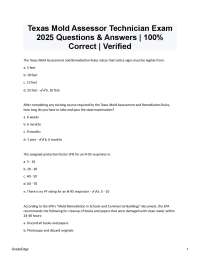 Texas Mold Assessor Technician Exam: Questions and Answers 2025