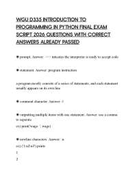 WGU D335 INTRODUCTION TO PROGRAMMING IN PYTHON FINAL EXAM SCRIPT 2026 QUESTIONS WITH CORRE