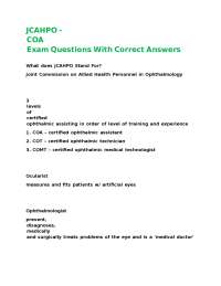 Ophthalmology Exam Questions and Answers