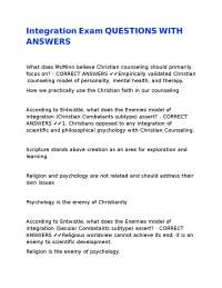 Christian Counseling Integration Exam Questions and Answers