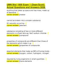 Biol 1009 Exam 1: Actual Questions and Answers
