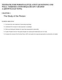 Personality Psychology Test Bank: Chapter 1 Questions and Answers