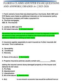Florida Claims Adjuster Exam: Questions and Answers 2025-2026