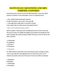 ESCPS Exam 2: Verified Questions and Answers for Teacher Education