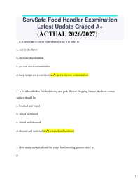 ServSafe Food Handler Exam Questions and Answers 2026/2027