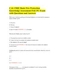 CAL FIRE Basic Fire Protection Knowledge Assessment FAE FC Exam with Questions and Answers