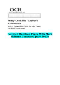 2025 OCR A Level History A Y107/01 England 1547–1603: the Later Tudors