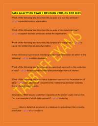Data Analytics Exam 1 Revision Questions for 2025