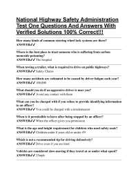 National Highway Safety Administration Test One Questions And Answers With Verified Soluti