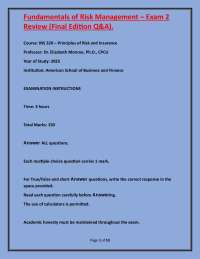 Risk Management Exam 2 Review: Q&A for INS 320
