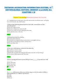 TESTBANK-ACCOUNTING INFORMATION SYSTEMS, 15TH EDITION(GLOBAL EDITION) ALL CHAPTERS 1-18