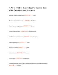 APHY 102 FM Reproductive System Test with Questions and Answers