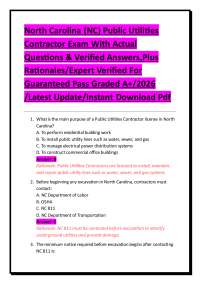North Carolina Public Utilities Contractor Exam Questions and Answers 2026