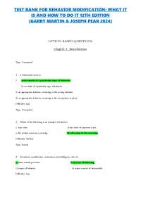 TEST BANK FOR BEHAVIOR MODIFICATION: WHAT IT IS AND HOW TO DO IT 12TH EDITION