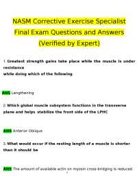 NASM Corrective Exercise Specialist Final Exam: Questions and Answers
