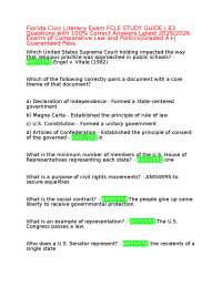 Florida Civic Literacy Exam Study Guide: Questions and Answers 2025/2026