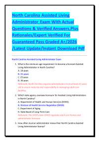 North Carolina Assisted Living Administrator Exam Questions and Answers