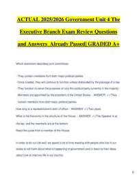 ACTUAL 2025/2026 Government Unit 4 The Executive Branch Exam Review Questions and Answer