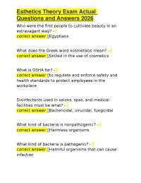 Esthetics Theory Exam Actual Questions and Answers 2026