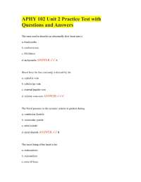 APHY 102 Unit 2 Practice Test with Questions and Answers