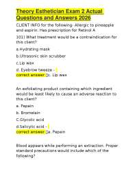 Theory Esthetician Exam 2 Actual Questions and Answers 2026