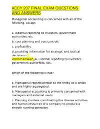 Managerial Accounting Final Exam Questions and Answers