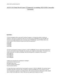 ACCO 310 Final Mock Exam #2 Financial Accounting 2025-2026 Concordia University