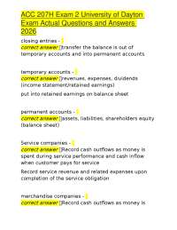 ACC 207H Exam 2: Accounting Questions and Answers