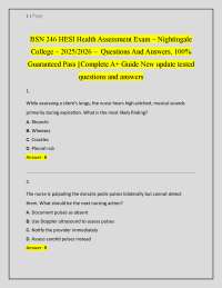 BSN 246 HESI Health Assessment Exam – Nightingale College – 2025/2026 – Questions And Ans