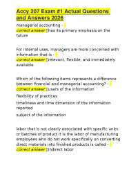 Accy 207 Exam 1: Managerial Accounting Questions and Answers