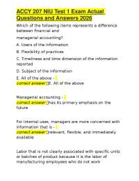 ACCY 207 NIU Test 1: Exam Questions and Answers