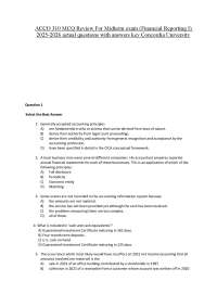 ACCO 310 MCQ Review For Midterm exam (Financial Reporting I) 2025-2026 actual questions wi