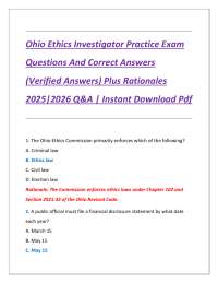 Ohio Ethics Investigator Practice Exam Questions And Correct Answers (Verified Answers)