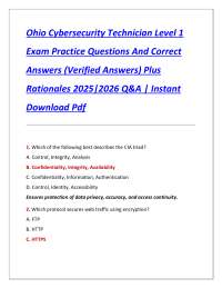 Cybersecurity Technician Level 1 Exam Practice Questions and Answers 2025-2026