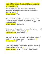 Acct 3110 Exam 1: Accounting Principles Questions and Answers
