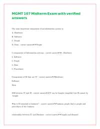 MGMT 107 Midterm Exam with verified answers
