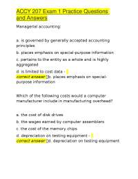 ACCY 207 Exam 1 Practice Questions and Answers: Managerial Accounting