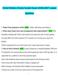 Child Welfare Exam Study Guide 2026-2027: Key Concepts and Updates