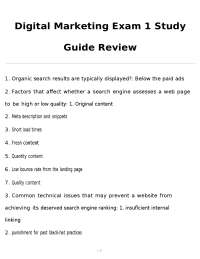 Digital Marketing Exam 1 Study Guide Review