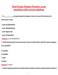 Real Estate Finance Practice Exam Questions with Solutions