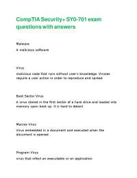 CompTIA Security+ SY0-701 Exam Questions and Answers: Malware and Network Security